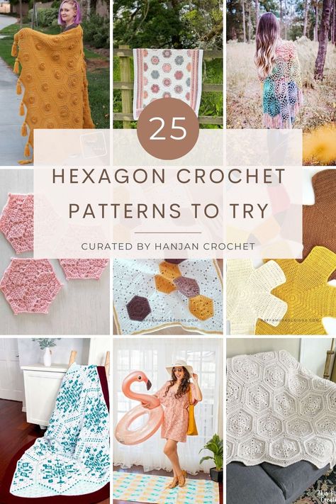 25 free hexagon crochet patterns to try - beginner to intermediate level patterns using hexagon shapes, including blankets, clothing and homewares. Granny Square Poncho Pattern, Square Poncho Pattern, Crochet Cable Stitch Pattern, Crochet Hexagon Pattern, Crochet Hexagon Blanket, Hexagon Crochet Pattern, Granny Square Poncho, Hexagon Crochet, Chunky Crochet Blanket Pattern