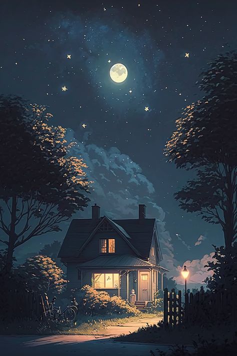 Aesthetic Essence-Wallpapers & Backdrops Cute Minimalist Wallpaper, House Wallpaper, Best Nature Wallpapers, Canvas Landscape, Scenery Background, Night Scenery, Night Landscape, Night View, Nature Art Painting