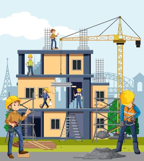 Free Vector | Scene of building construction site Construction Illustration, Construction Site Safety, Batman Comic Cover, Waterfall House, Safety Video, Construction Workers, Construction Theme, Construction Worker, Batman Comics