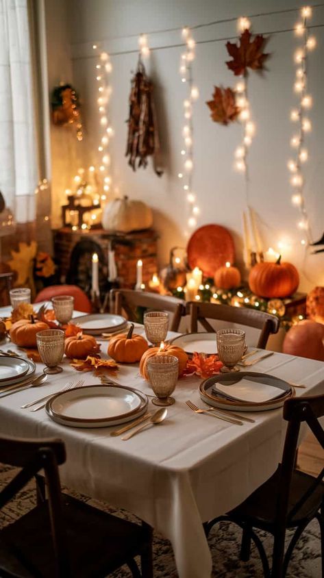 Celebrate Thanksgiving in style with these amazing thanksgiving party ideas! From vibrant thanksgiving party decorations to engaging games and thoughtful favors, you'll find everything you need to impress your guests. Explore unique themes and creative touches that reflect the season's spirit, creating an inviting atmosphere for everyone to enjoy. Thanksgiving Hosting Ideas Diy, Thanks Giving Hosting Ideas, Small Apartment Thanksgiving, Thanksgiving Decorations Simple, Friendsgiving Set Up Ideas, Thanksgiving Decorations Aesthetic, Thanksgiving Party Ideas Families, Simple Thanksgiving Decor, Thanksgiving Theme Party