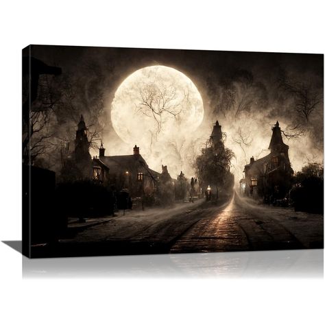 PRICES MAY VARY. Size: 36x24x1.5 inches, Eerie Ambiance and Ghoulish Charm for Your Space Framed Pumpkin Lantern Poster: Each canvas print is stretched and stapled to a solid wood frame, you can hang the paintings any way you want with hooks and accessories come with each package Fade Resistant Wall Picture Print: We using high-precision printing technology, environment friendly pigments and waterproof canvas to restore details of the artwork and ensure the product is durable enough Wall Art Dec Art Deco Theme, Theme Pictures, Wooden Painting, Poster Decor, Under The Moon, Ink Master, Ink Artwork, Art Theme, Halloween Home