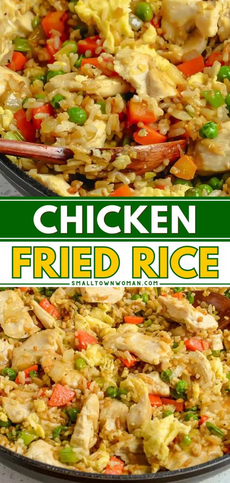 A must-try recipe for lunch at home! This leftover rice idea is also a great food to cook for dinner. Complete with veggies and egg, this easy chicken fried rice has so much flavor! Refried Rice, Food To Cook For Dinner, Easy Chicken Fried Rice, Chicken Fried Rice Easy, Recipe For Lunch, Lunch At Home, Small Town Woman, Chicken Fried Rice Recipe, Easy Chicken Breast