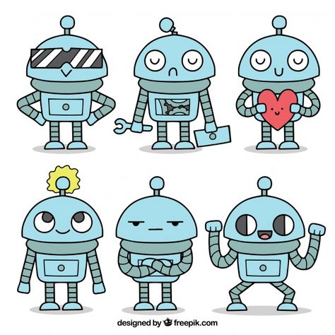 More than a million free vectors, PSD, photos and free icons. Exclusive freebies and all graphic resources that you need for your projects Character Design Teen, Robot Sketch, Robot Theme, Robot Hand, Robot Cartoon, Robot Illustration, Drawing Journal, Arte Robot, Different Poses