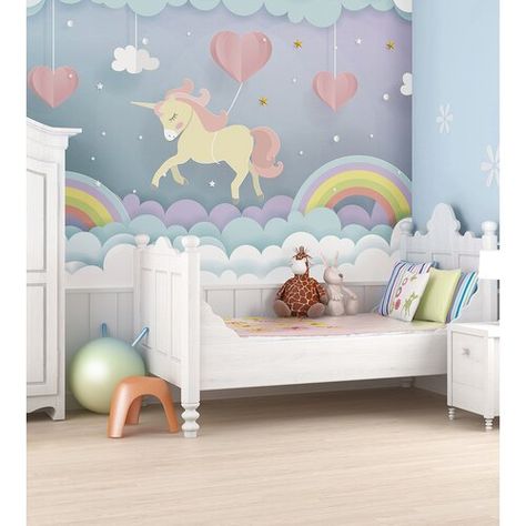 Unicorn Dream 3m x 2.4cm Matte Wall Mural East Urban Home Unicorn Wall Mural, Room Murals, Wallpaper Room, Dream Wallpaper, Unicorn Bedroom, Kids Room Murals, Girls Playroom, Unicorn Nursery, Murals For Kids