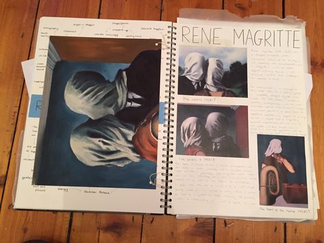 Looking into ‘The Lovers’ by René Magritte and how the fabric creates an interesting relationship between the figures A Level Sketchbook, Rene Magritte Art, Magritte Art, Art Alevel, Gcse Art Sketchbook, René Magritte, Art Surrealism, 2023 Art, Inspiration Painting