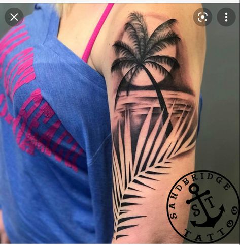 Palm Trees Tattoos For Women, Island Vibe Tattoo, Palm Tree Tattoo Ideas, Palm Tree Tattoos, Tree Sleeve Tattoo, Tropical Tattoo, Island Tattoo, Tree Tattoos, Palm Tattoos