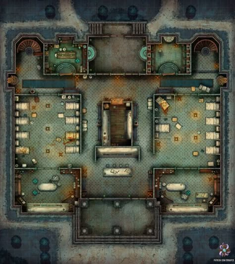 Dr. Mapzo | Creating tabletop RPG maps and tokens | Patreon Dnd Asylum Map, Dnd Hospital Map, Hospital Battlemap, Hospital Rpg Map, Fantasy Hospital, Underground Prison, Man Rpg, Fey Wild, Dnd Locations