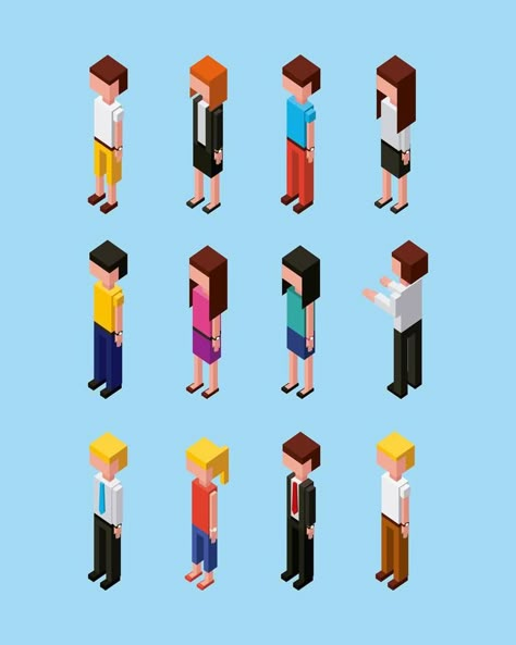 Isometric people character set Isometric People Illustration, Isometric Character Design, 3d Isometric Design, Isometric Tutorial, Isometric Art Illustration, Isometric Dungeon, Isometric Character, Voxel Character, 2d Isometric