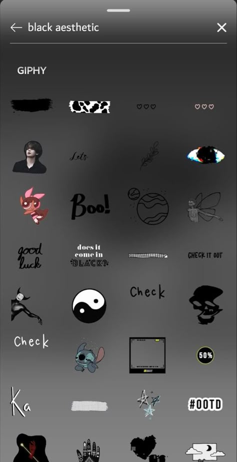 Instagram Stickers Ideas, Anime Stickers Instagram, Ig Stickers Aesthetic Black, Emo Instagram Stickers, Cute Stickers Instagram, Cool Instagram Gif, Ig Codes Sticker, Instagram Search Ideas, Cute Instagram Stickers Aesthetic