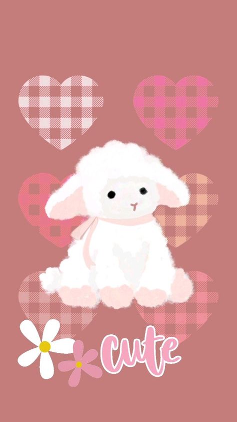 Kuzu Wallpaper, Cute Lamb Wallpaper, Sheep Wallpaper Aesthetic, Cute Sheep Wallpaper, Common Wallpaper, Cute Sheep Drawing, Sheep Wallpaper, Cottagecore Drawing, Cartoon Lamb