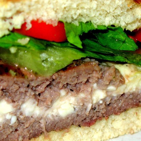 Feta Burgers, Traeger Cooking, Hamburgers Grilled, Gourmet Grilling, Stuffing Ingredients, Hamburger Meat Recipes, Grilled Burgers, Gourmet Burgers, Hamburger Meat