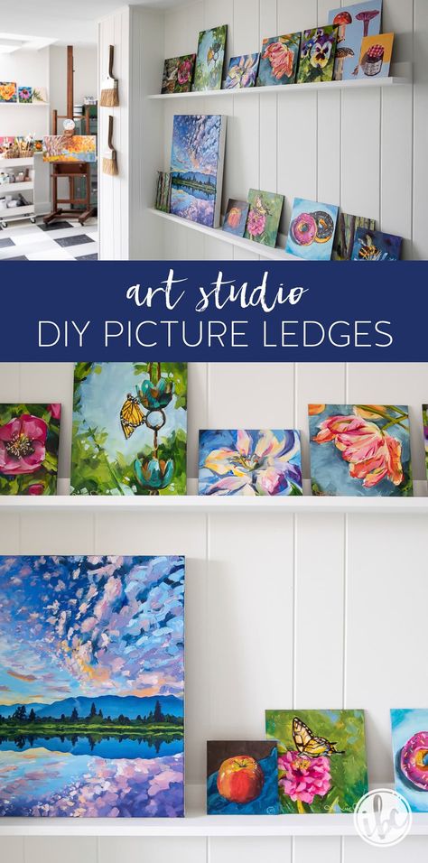 Pinting Ideas, Framing Canvas Art, Picture Ledges, Art Studio Storage, Art Spaces, Art Studio Space, Art Studio Organization, Art Studio Room, Picture Ledge