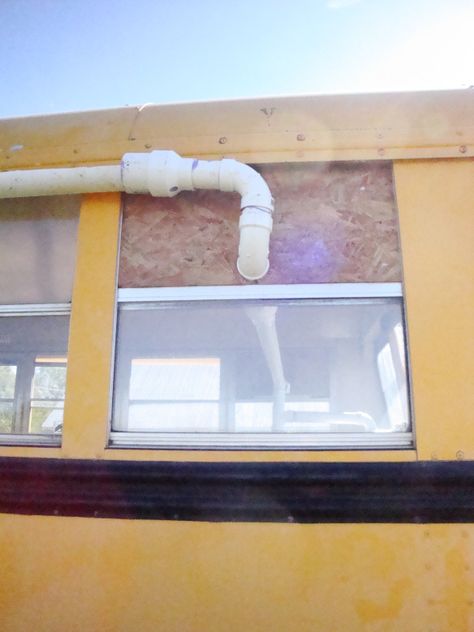 Rain water collection system on skoolie and plywood window Pvc Gutters, House Gutters, Water Collection System, Water Catchment, Bus Ideas, Converted Bus, Bus Conversions, Tax Money, Bus House