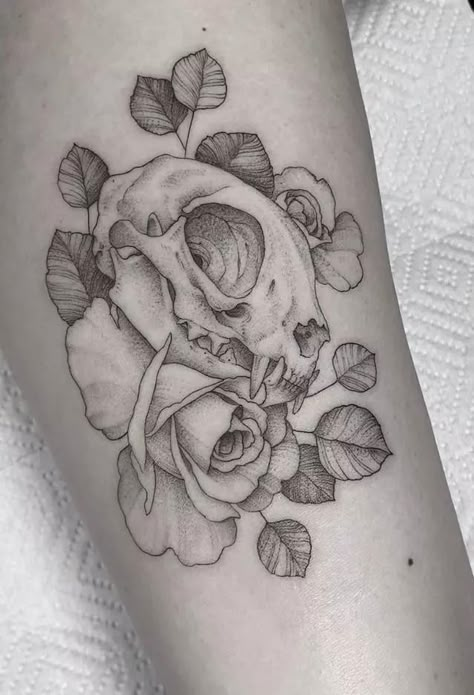 Jewlery Tattoo, Cat Skull Tattoo, Skull Tattoo Flowers, Stunning Tattoos, Mark Tattoo, Drawing Styles, Cat Skull, Skull Tattoo Design, Memorial Tattoos