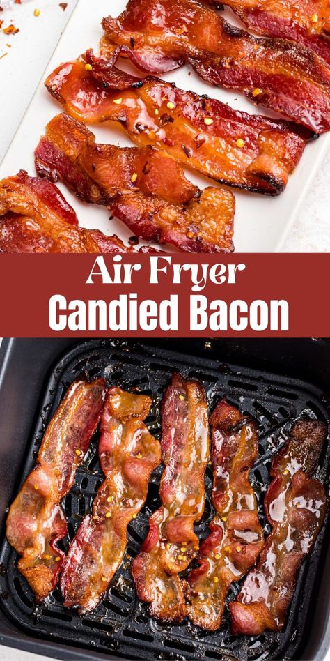 Just when you thought bacon couldn't be better, along comes this Air Fryer Candied Bacon recipe. It's sweet and salty, for a perfect snack! Bacon In Ninja Foodi, Maple Candied Bacon, Candied Bacon Recipe, Maple Syrup Glaze, Sweet Pork, Easy Bacon, Bacon Recipe, Candied Bacon, Simple Food