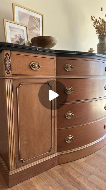 Kristen Coulson | DIY & furniture flips on Instagram: "be honest.. should I have painted it??  Comment “BUFFET” below 👇🏻 if you want the links to the products I used sent to your DMs! (Contains affiliate links!)  HOW I DID IT: -removed hardware and cleaned with a degreaser -sanded to raw wood with a 120 then 220 grit and my @festool_usa sander!  -applied a tan paint wash followed by the stain “antique oak” by @generalfinishes  -topcoated it, hated it so went in with “van dyke brown” glaze by @generalfinishes to even out the color. (It worked!) topcoat again with @minwaxusa polycrylic -painted the top black to hide the massive damage - spray painted and rubbed gliding wax on original hardware to get the perfect antique look   I personally love how this one turned out and I’m glad I got to Spray Paint Wood Furniture Diy, Distressed Furniture Diy Chalk Paint, How To Paint Dark Wood Furniture, How To Black Wash Furniture, Refinishing Furniture With Chalk Paint, Wood Furniture Restoration, How To Antique Paint Furniture, Old Buffet Makeover Ideas, Black Wash Furniture