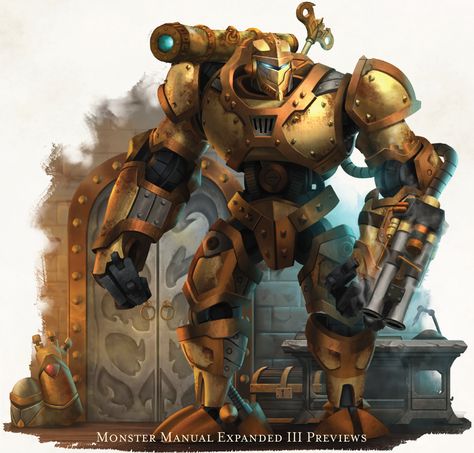 Clockwork Golem, Clockwork Soldiers, Steampunk Robots, Armor Designs, Monster Manual, Arte Punk, Dnd Stuff, Dungeons And Dragons Game, Arte Robot