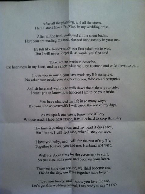 Sweetest thing I ever read...def giving this to my future husband right before our wedding!! Vows To Husband Cry, Wedding Vows To Husband Cry, Letter To Husband, Vows To Husband, Wedding Vows That Make You Cry, Vows Quotes, Best Wedding Vows, Wedding Vows To Husband, Vows Wedding