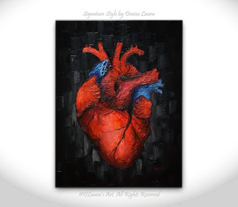 Human Heart Original Oil Painting Contemporary heart | Etsy Brasil Black Heart Painting, Heart Oil Painting, Heartbeat Art, Paint Reference, Cardiologist Doctor, Anatomical Heart Art, Hummingbird Painting, Drawing Template, Palette Knife Art