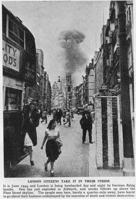 London citizens take it in their stride, 1944. The view is looking towards Fleet Street. London Blitz, Historical London, Drury Lane, London History, The Blitz, Battle Of Britain, London Town, Old London, Vintage London