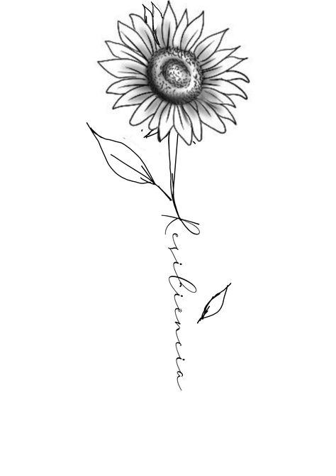 Sunflower Tattoo Friendship, Sunflower With Date Tattoo, Sunflower Tattoo With Writing, Sunflower Tattoo With Words As Stem, Sunflower With Names Tattoo, Sunflower Word Tattoo, Sunflower Tattoo Name, Sunflower Strength Tattoo, Sunflower With Name Tattoo