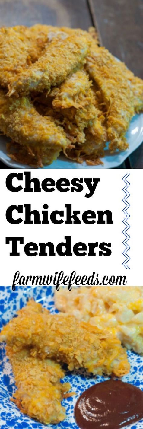 These Cheesy Chicken Tenders are a go to comfort food here! Moist with a cheesy crunchy cornflake coating! Cheese Chicken Nuggets, Homemade Chicken Strips, Nugget Ideas, Homemade Chicken Nuggets, Easy Family Dinner Recipes, Oven Stove, Easy Family Dinner, Chicken Tender Recipes, Cheese Chicken