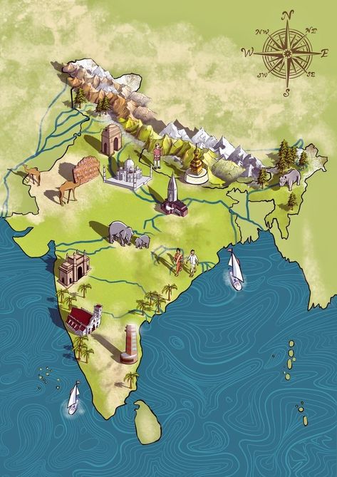 India Illustration Map, India Map Illustration Art, India Map Drawing Art, India Animated, India Map Illustration, Indian Ocean Map, Central Asia Map, Calendar Packaging, Creative India