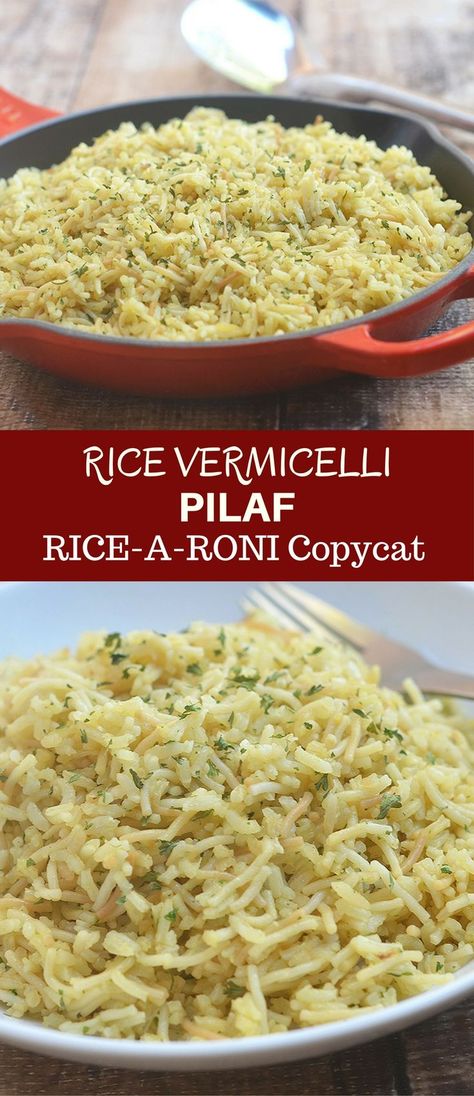 Rice Vermicelli Pilaf is a spot on Rice-A-Roni San Francisco Treat copycat. Made from scratch and fresh ingredients, it's healthier and tastes a whole lot better than from the box! #ricepilaf #vermicelli #ricearonicopycat #sidedish Rice And Roni Recipes, Rice And Vermicelli Recipes, Pilaf Rice, Vermicelli Rice, Grains Recipes, Vermicelli Recipes, Rice A Roni, Rice Side Dishes, Rice Vermicelli