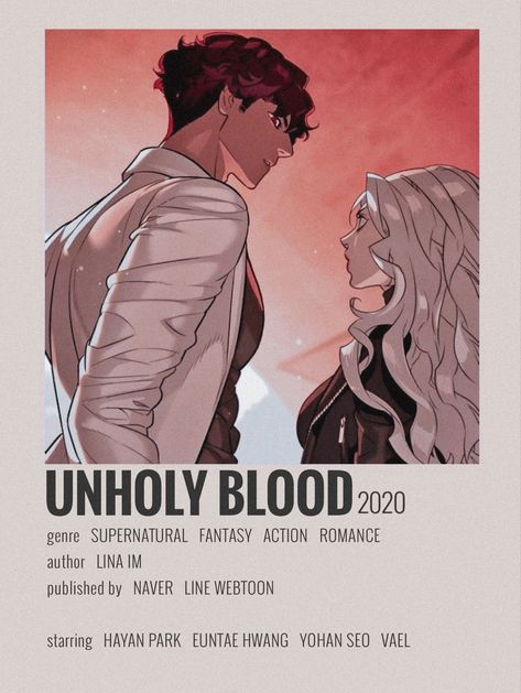 Webtoon Romance Reccomendations, Webtoon Minimalist Poster, Unholy Blood Webtoon, Webtoon Poster, Poster Polaroid, Unholy Blood, Bahasa Jepun, Best Romance Anime, Anime Suggestions