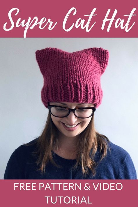 Free cat hat knitting pattern and video tutorial! www.kniftyknittings.com Cat Ear Hat Knitting Pattern, Knitted Cat Hat, Cat Hats Knitted, Cat Hat Pattern, Crochet Cat Hat, Hat Patterns Free, Hat Knitting Pattern, Knitting Patterns Free Hats, Cat Beanie