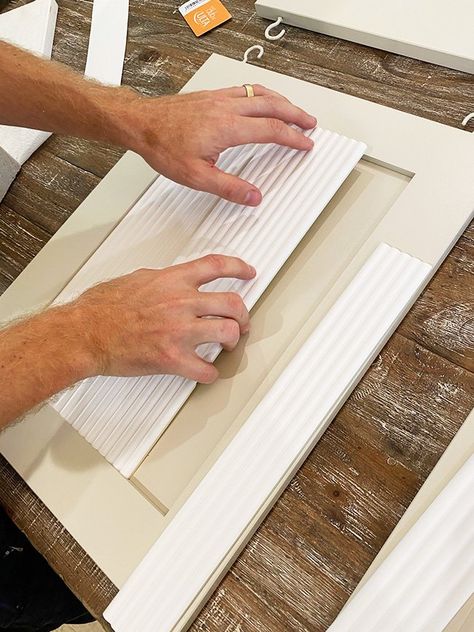 DIY Fluted Cabinet Doors - Jenna Sue Design Cabinet Renovation Diy, Fluted Cabinets Bathroom, Diy Small Wall Cabinet, Build Your Own Cabinets Kitchens, Diy Doors For Cabinet, Reeded Cabinets Diy, Dowel Rod Cabinet Door, Add Texture To Cabinet Doors, Fluted Shaker Cabinet