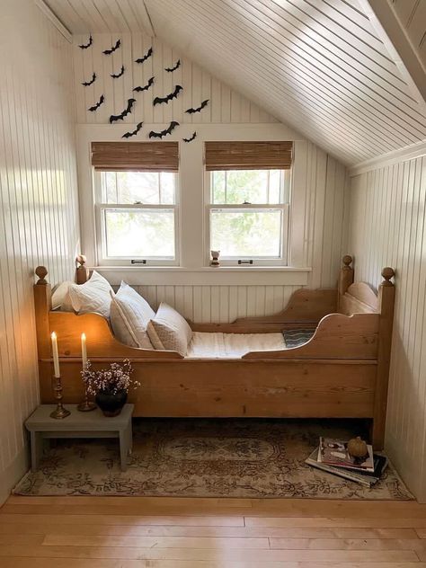 How to Install Beadboard | Step-by-Step Instructions - Bob Vila Bedroom Beadboard Walls, Beadboard Walls Bedroom, Beadboard Walls And Ceiling, Beadboard Bedroom, Bed Alcove, How To Install Beadboard, Beadboard Wall, Bead Board Walls, I Love Halloween