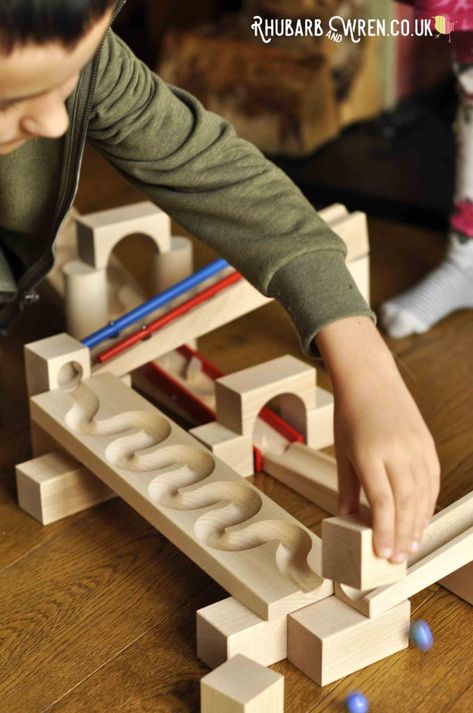 HABA 'Master Building' Wooden Marble Run - Rhubarb and Wren Wooden Marble Run Plans, Marble Ideas, Wooden Marble Run, Marble Tracks, Indoor Playroom, Marble Machine, Marble Games, Science Tools, Diy Marble