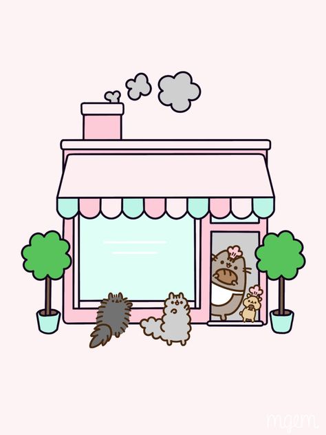 #pusheen #friends #cafe #bakery #scene #comic #aesthetic #claires #graphic #design #drawing #pink #cute #kawaii Kawaii Cafe Drawing, Pusheen Friends, Pusheen Cafe, How To Draw Pusheen, Bloxburg Cafe, Kawaii Scene, Comic Aesthetic, Pink Pusheen, Pusheen Birthday