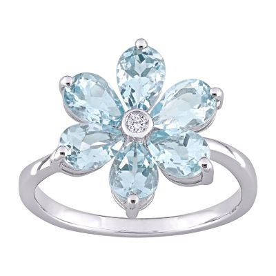 Buy Womens Diamond Accent Genuine Blue Aquamarine 14K White Gold Flower Cocktail Ring at JCPenney.com today and Get Your Penney's Worth. Free shipping available Gold Flower Ring, School Jewelry, Floral Ring, Aquamarine Ring, Popular Jewelry, Aquamarine Rings, Diamond Flower, 14k White Gold Ring, Flower Ring