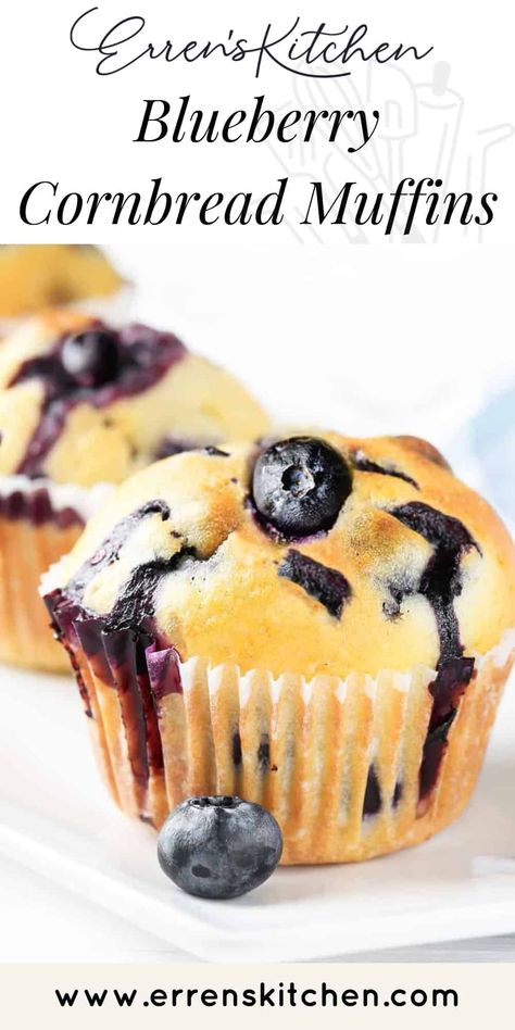 This recipe for Blueberry Cornbread Muffins is simply divine. Fluffy, moist and when eaten warm, the blueberries just burst in your mouth! Corn Meal Recipes Dessert, Blueberry Cornbread Muffins, Blueberry Cornmeal Muffins, Cornbread Dessert, Blueberry Corn Muffins, Blueberries Muffins, Blueberry Cornbread, Blueberry Recipe, Blueberry Cream Cheese Muffins