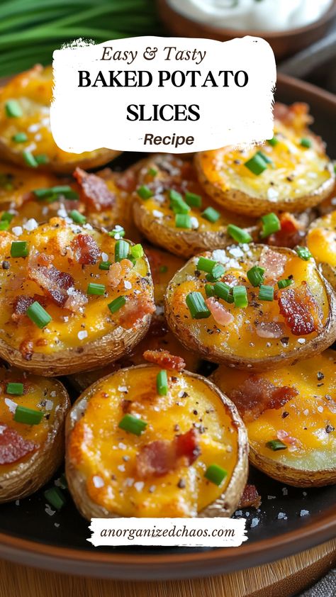 Baked Potato Bake, Potato Rounds Appetizers, Can Sliced Potato Recipes, Easy Recipes For Appetizers, Easy Snacks For Get Together, Easy Potato Sides For Dinner, Potato Recipes Potluck, Recipes For Baking Potatoes, Mini Potatoe Skins