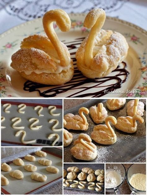 Cream Puff Swans Recipe, Swan Recipe, Chocolate Cream Puff, Puff Pastry Cream Puffs, Cream Puff Recipe, Diy Cream, Puff Recipe, Cream Puff, Delicious Cream