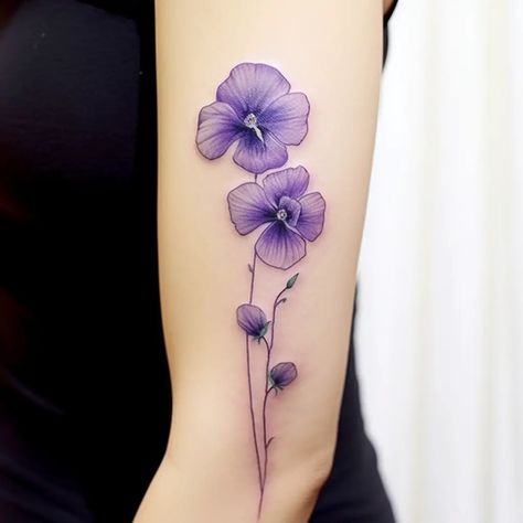 Violet Flower Tattoo Designs, African Violet Tattoo, Violet Tattoo Flower, Violet Tattoos, Flower Outline Tattoo, Month Flower Tattoos, Violet Flower Tattoo, Purple Flower Tattoos, Violet Flower Tattoos