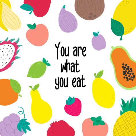 Cute funny characters isolated. Vegan slogan motivation. You are what you eat. fruits plants. Healthy lifestyle. Fruits Plants, Funny Characters, Funny Character, Fruit Plants, Logo Banners, What You Eat, Marketing Design, Custom Illustration, Custom Branding