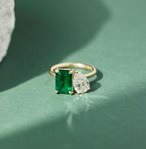 Emerald Cut Emerald and Pear Diamond Toi Et Moi Engagement Ring Emerald And Diamond Toi Et Moi Ring, Moi Et Toi Engagement Ring Emerald, Toi Et Moi Emerald And Diamond, Toi Et Moi Ring Emerald And Diamond, Toi Et Moi Engagement Rings Emerald, Emerald Toi Et Moi Ring, Toi Et Moi Ring Emerald, Emerald Ring Design, Wedding Ring Emerald