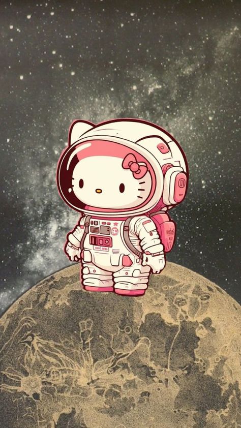 #hellokitty #moon #space Pink Astronaut Wallpaper, Hello Kitty Space Wallpaper, Kuromi Art, Silly Animal Pictures, Sanrio Wallpapers, Pink Sanrio, Kaws Wallpaper, Hello Kitt, Moon Space