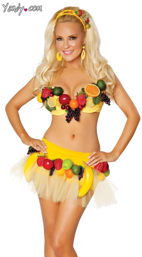 Sexy Fruit Cup | 19 Sexy Costumes That Have Gone Way Too Far Chiquita Banana Costume, Banana Halloween Costume, Health Belief Model, Carmen Miranda Costume, Bridget Marquardt, Banana Costume, Fruit Costumes, Fruit Cup, Yellow Bra