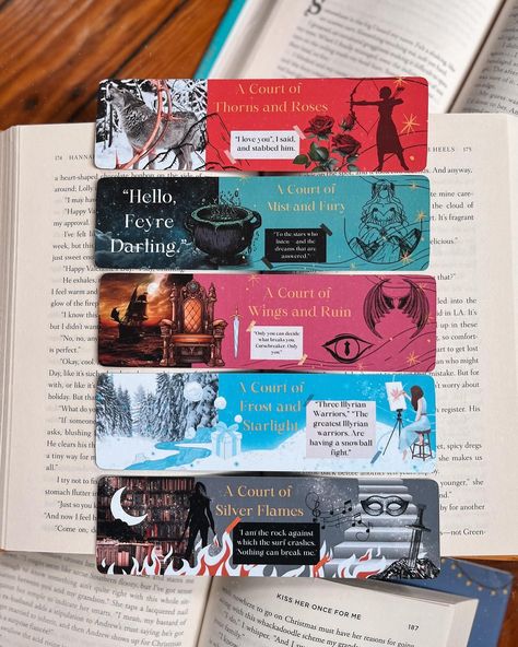 ✨NEW ACOTAR Bookmarks are up on my Etsy 🐺🌹🌌👑❄️🔥 I had such a fun time creating these trying to capture the theme and mood of each book in the series! Which one is your favorite?! . . . . #acotar #acotarseries #acourtofthornsandroses #acourtofmistandfury #acourtofwingsandruin #acourtoffrostandstarlight #acourtofsilverflames #nestaarcheron #feyrearcheron #feyreandrhysand #rhysand #rhysandfeyre #thenightcourt #velaris #etsy #etsyshop #etsyseller #etsyfinds #etsysellersofinstagram #etsyhandmad... Acotar Bookmarks, Fantasy Bookmarks, Clay Things, A Court Of Wings And Ruin, A Court Of Mist And Fury, Book Marks, Blind Dates, Sarah J, New Sticker