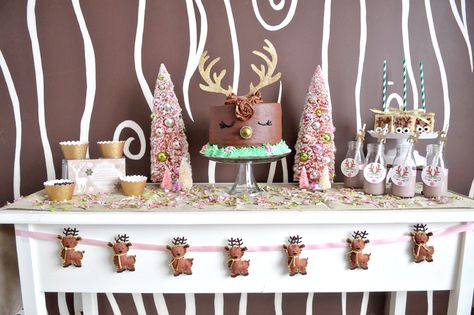 Reindeer Birthday Party, Reindeer Christmas Party, Reindeer Party, Reindeer Cake, Reindeer Photo, Whipped Chocolate Ganache, Vanilla Bean Cakes, Glitter Reindeer, Glitter Cupcakes