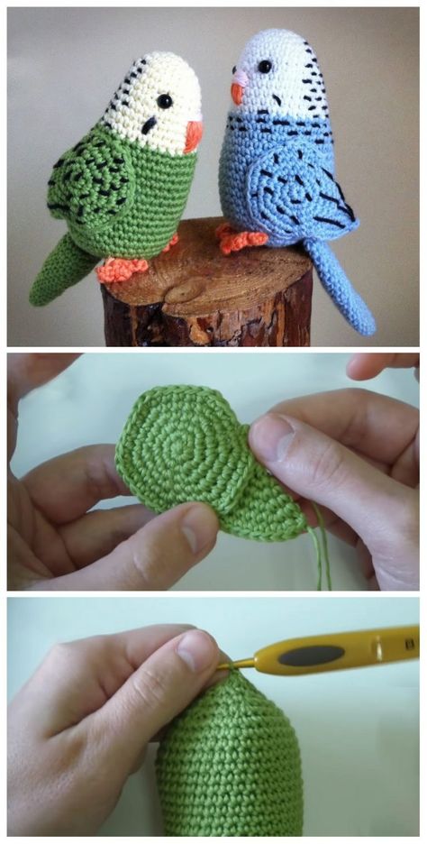 Parakeet Crochet Tutorial – Tutorials & More Crochet Parakeet Pattern Free, Parakeet Crochet, Crochet Parakeet, Crochet Bird Patterns, Crochet Free Patterns, Crochet Birds, Pola Amigurumi, Crochet Bolero, Quick Diy