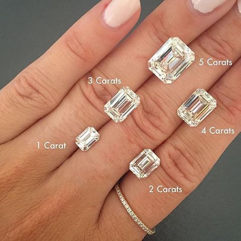 Engagement ring guide: Diamond size comparison. #engagement #ring Wedding Rings Emerald Cut, Emerald Cut Engagement, Emerald Engagement Ring Cut, Matching Wedding Bands, Dream Engagement Rings, Emerald Engagement, Engagement Ring Cuts, Emerald Engagement Ring, Vintage Engagement