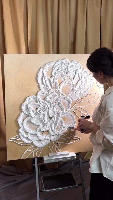 Here’s everything you’ll need to create textured canvas art (pssst – y... | TikTok Interior Artist, Textured Paste, Texture Painting Techniques, Piping Bag, Texture Paste, Textured Canvas Art, Plaster Art, Painting Artist, 3d Texture