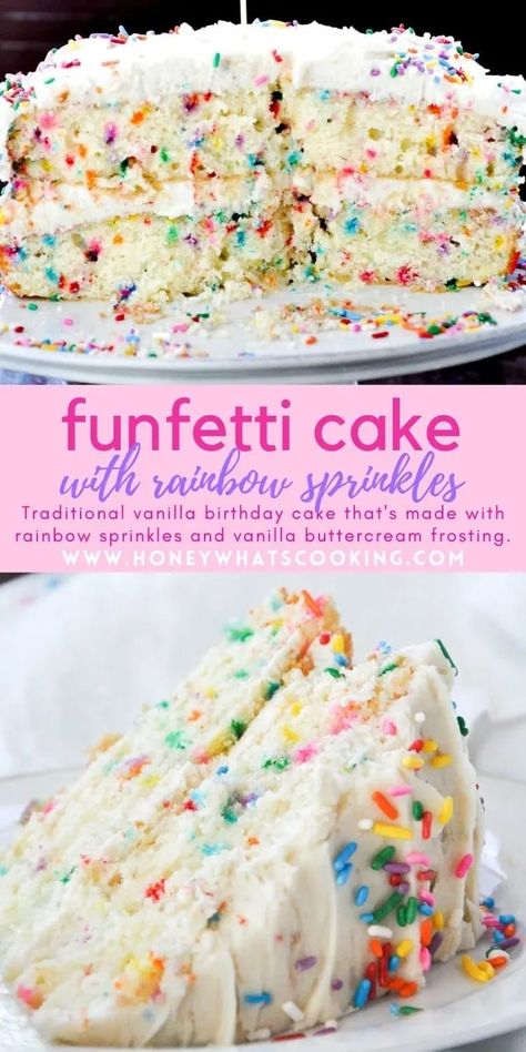 Funfetti Cake #funfetticake #birthdaycake Easy Funfetti Cake Recipe, Confetti Birthday Cake Recipe, Confetti Cake Recipe, Birthday Cake Funfetti, Funfetti Cake Mix Recipes, Gluten Free Funfetti Cake, Vanilla Cake Recipe Moist, Confetti Cake Recipes, Confetti Birthday Cake