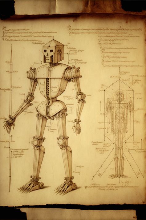 imiginary LeonardoDaVinci art, sketch art, robot art Da Vinci Sketches Inventions, Leonardo Da Vinci Sketches Sketchbooks, Mediterranean Tattoos, Davinci Inventions, Davinci Sketches, Leonardo Da Vinci Dibujos, Leonardo Da Vinci Inventions, Da Vinci Machines, History Of Robots